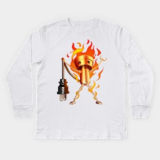 Chibi-Robo on Fire Kids Long Sleeve T-Shirt